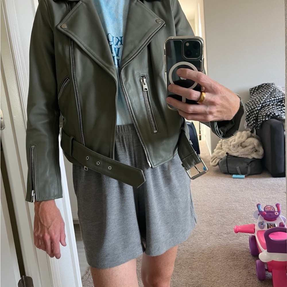 All Saints Dark Green Leather Jacket